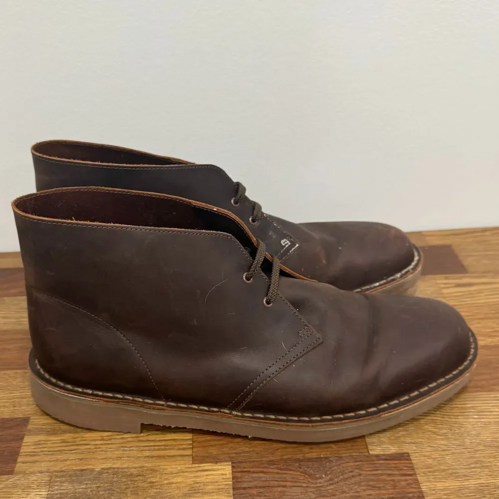 Clarks Mens 14 Desert Boot Brown Leather Lug Sole Chukka Boots Low Top Lace EUC